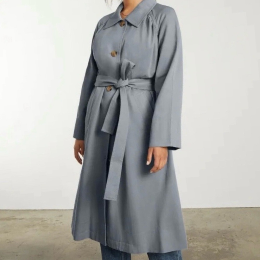 Everlane The Gathered Drape Trench Coat Outerwear Cotton-Blend Gray Large